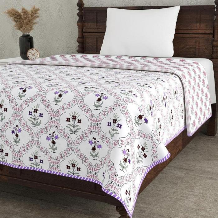 Aanya Floral Printed Dohar  |   Dohars, Razai & Blankets Bedding Dohars, Razai & Blankets