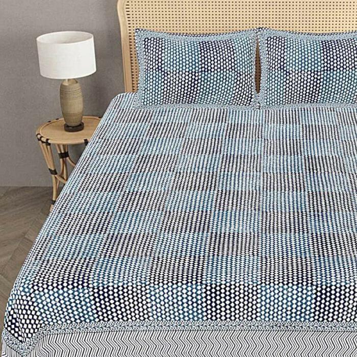 Abira Checkered Bedsheet  |   Geometric Bedsheets Bedsheets Blue