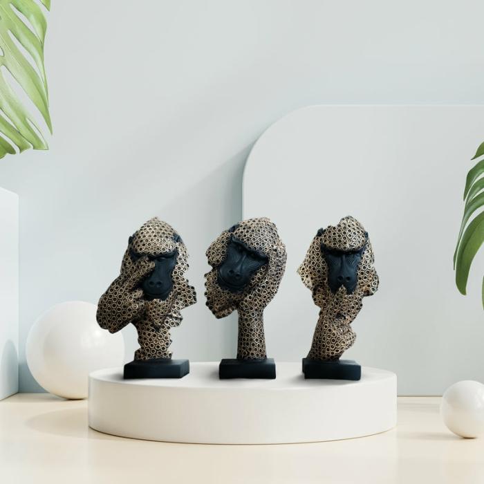 Abstract Gorilla Showpiece – Set Of Three  |   Showpieces Showpieces Black