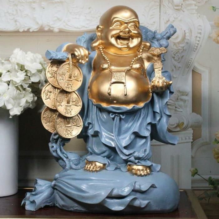 Abundance Mantra Laughing Buddha  |   Showpieces Showpieces Blue, Gold