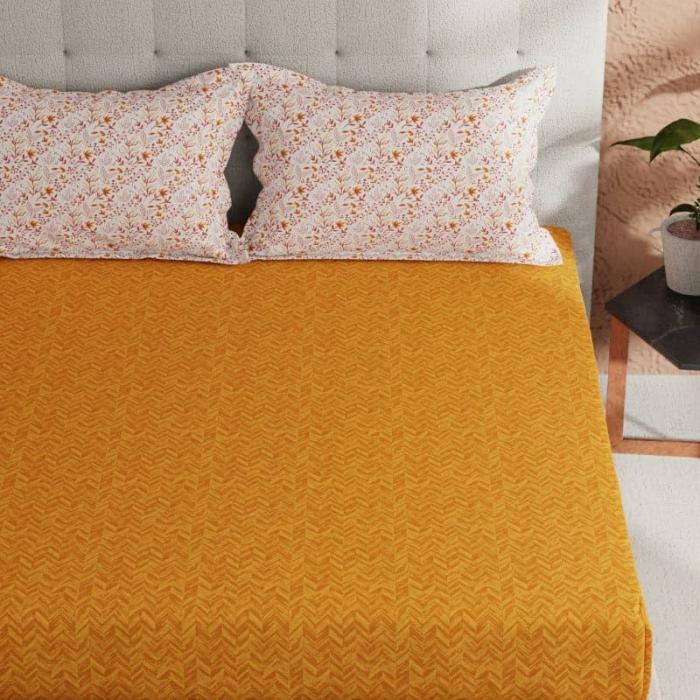 Agreya Floral Bedsheet  |   Solid Bedsheets Bedsheets Orange