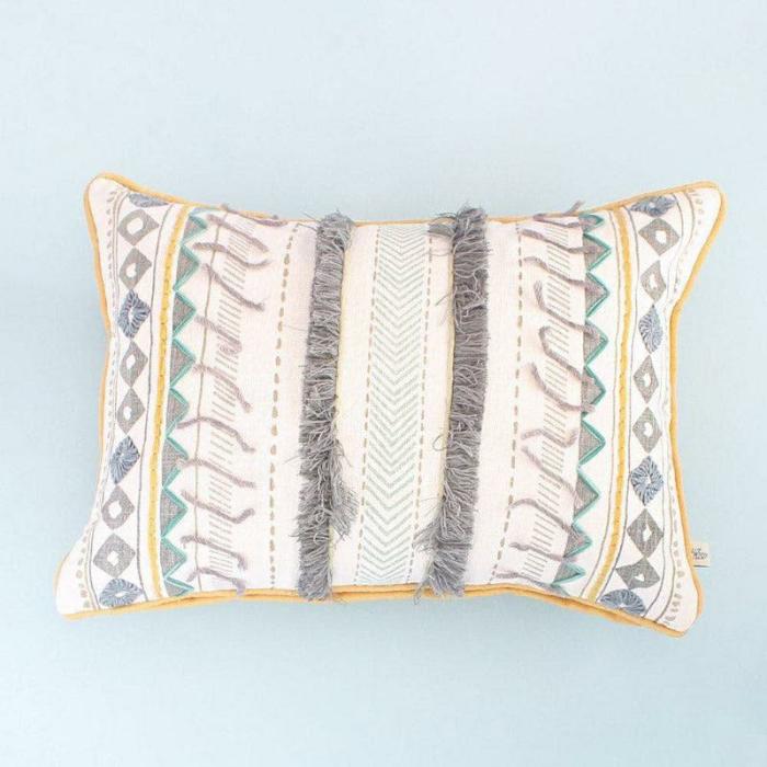 Aiden Hand Embroidered Lumbar Cushion Cover  |   Embroidered Cushions Cushion Covers Embroidered Cushions