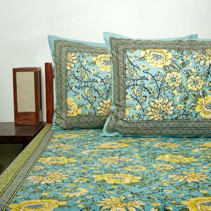 Alderidge Floral Printed Bedsheet  |   Floral Bedsheets Bedsheets Blue, Yellow