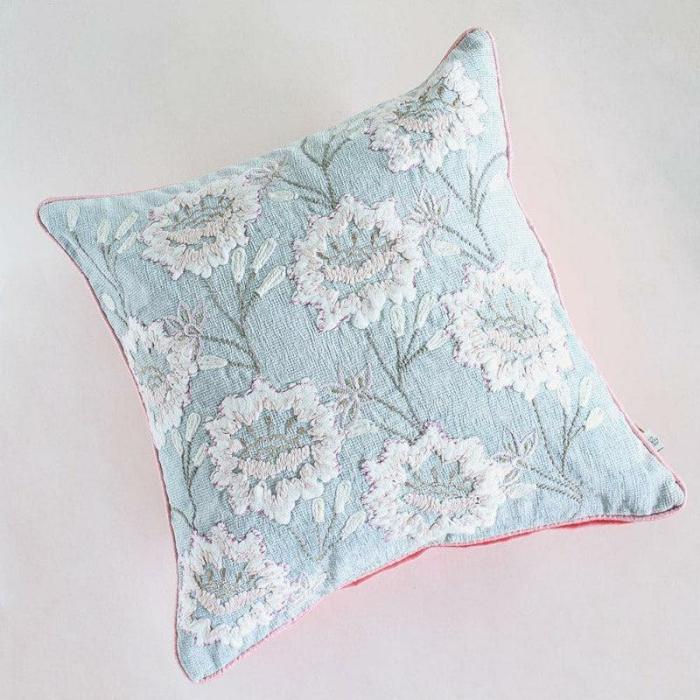 Alice Hand Embroidered Cushion Cover  |   Embroidered Cushions Cushion Covers Blue