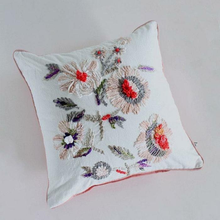 All In Bloom Embroidered Cushion Cover  |   Embroidered Cushions Cushion Covers Blue, Red