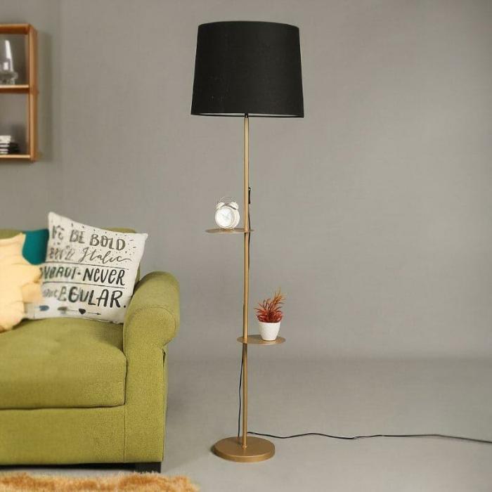 Aloda Lori Floor Lamp With Shelf  |   Floor Lamps Floor Lamps Black, Gold