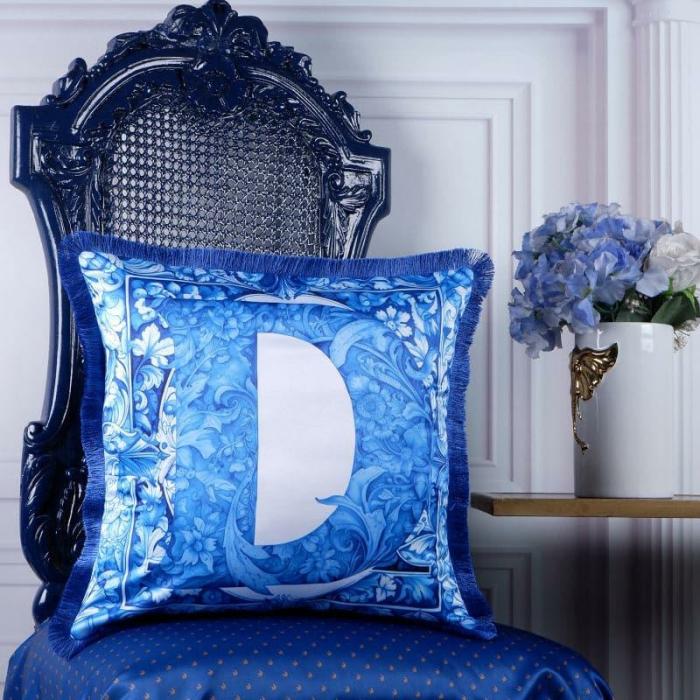 Alphabet D Cushion Cover  |   Printed Cushions Cushion Covers Blue, White