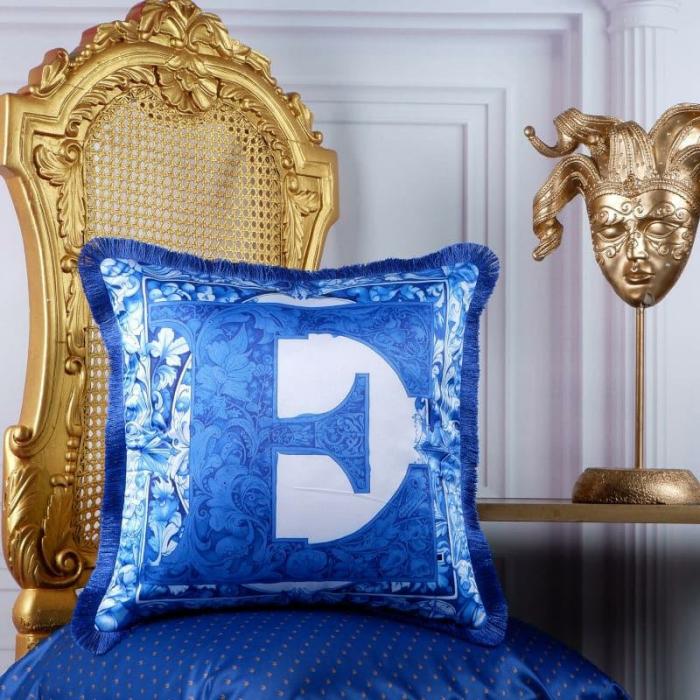 Alphabet E Cushion Cover  |   Printed Cushions Cushion Covers Blue, White