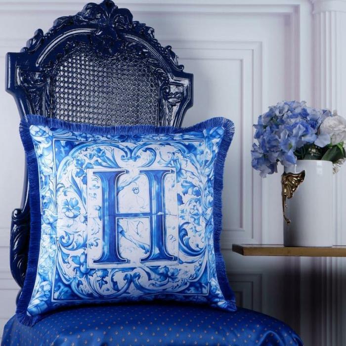 Alphabet H Cushion Cover  |   Printed Cushions Cushion Covers Blue, White