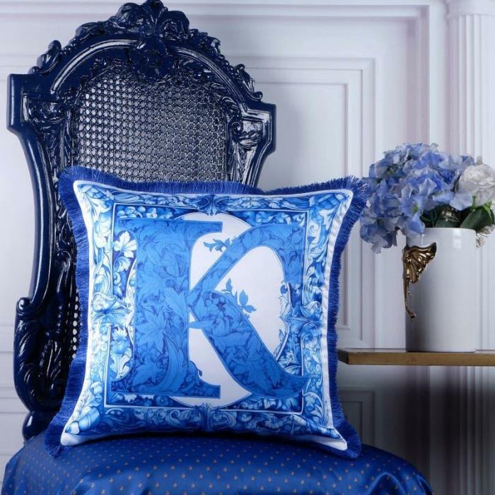 Alphabet K Cushion Cover  |   Printed Cushions Cushion Covers Blue, White