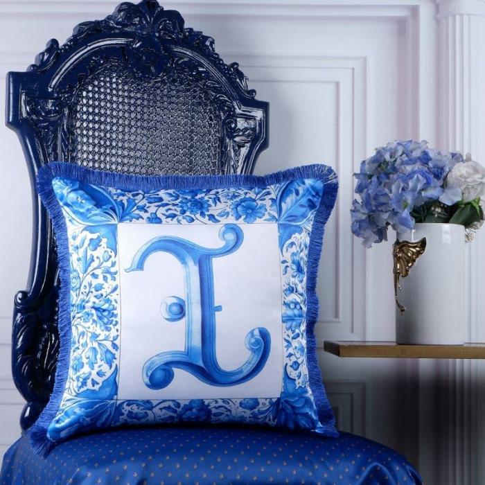 Alphabet L Cushion Cover  |   Printed Cushions Cushion Covers Blue, White