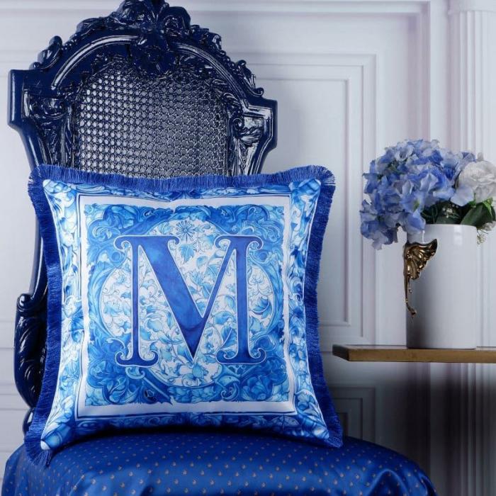 Alphabet M Cushion Cover  |   Printed Cushions Cushion Covers Blue, White