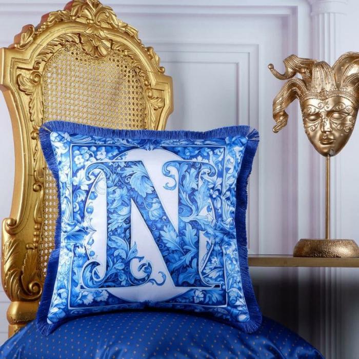 Alphabet N Cushion Cover  |   Printed Cushions Cushion Covers Blue, White