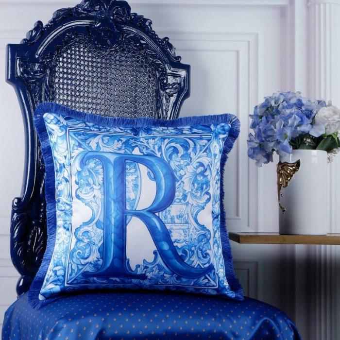 Alphabet R Snuggle Cushion Cover  |   Printed Cushions Cushion Covers Blue, White