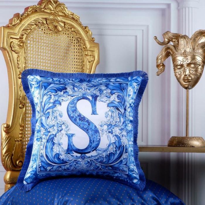 Alphabet S Cushion Cover  |   Printed Cushions Cushion Covers Blue, White