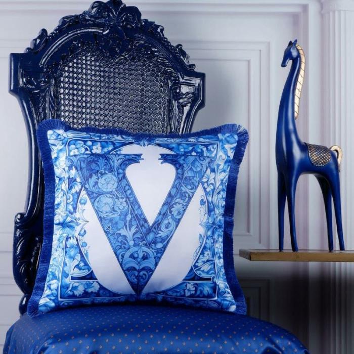 Alphabet V Cushion Cover  |   Printed Cushions Cushion Covers Blue, White