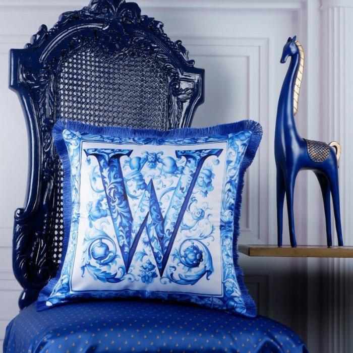 Alphabet W Cushion Cover  |   Printed Cushions Cushion Covers Blue, White