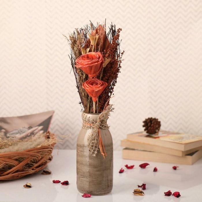 Alsike Vase With Dry Flowers  |   Vases Showpieces, Vases & Accent Bowls Beige