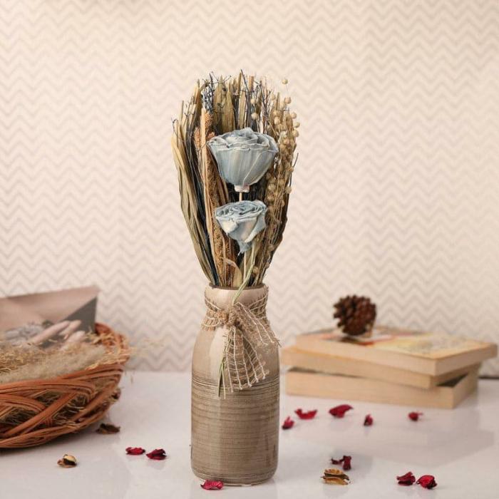 Alsike Vase With Dry Flowers  |   Vases Showpieces, Vases & Accent Bowls Beige