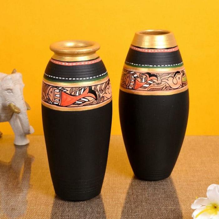 Anadya Tribal Terracotta Vase – Set Of Two  |   Vases Showpieces, Vases & Accent Bowls Black