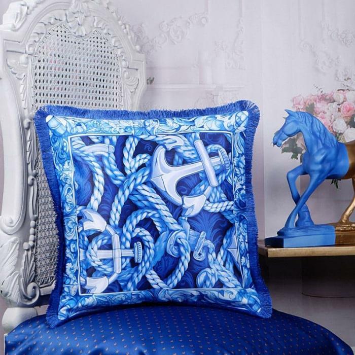 Anchor Trails Indigo Cushion Cover  |   Printed Cushions Cushion Covers Blue, White