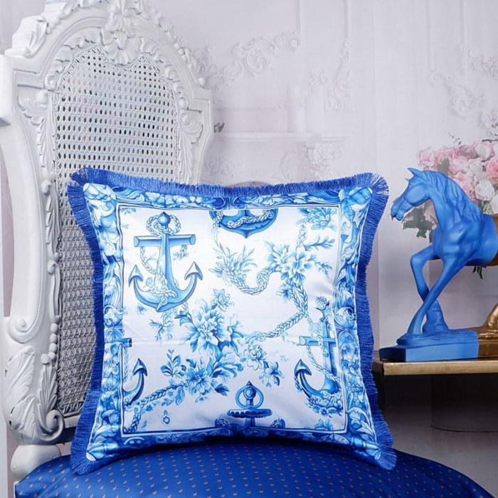 Anchor Wonder Indigo Cushion Cover  |   Printed Cushions Cushion Covers Blue, White