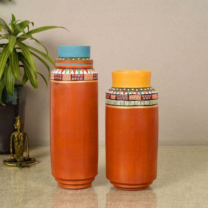 Ansala Tribal Terracotta Vase – Set Of Two  |   Vases Showpieces, Vases & Accent Bowls Brown