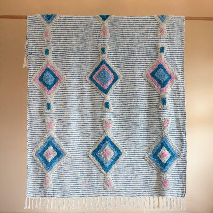 Asra Woven Cotton Throw  |   Throws Furnishings Blue, White