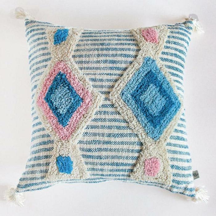 Asra Woven Cushion Cover  |   Embroidered Cushions Cushion Covers Blue, Pink