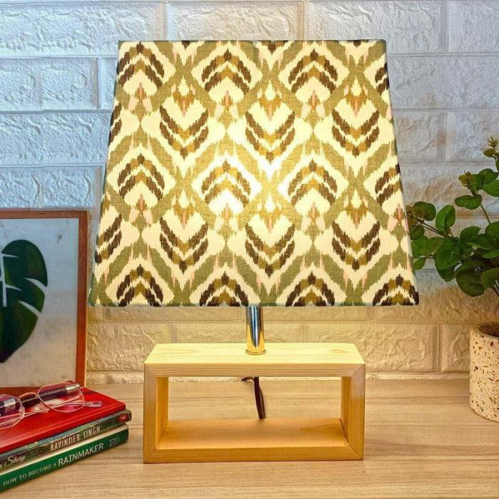 Aztec Ikat Cuboidal Table Lamp  |   Table Lamps Lamps & Lighting Green, White