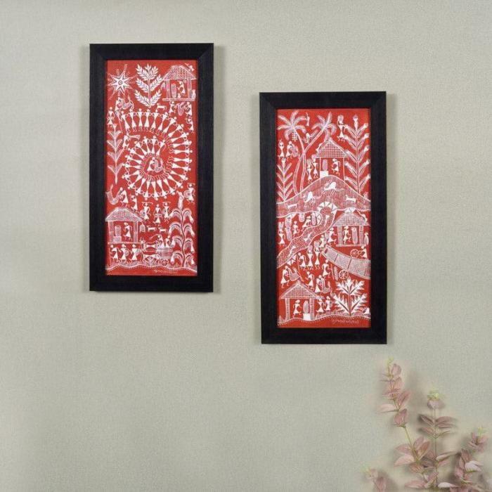 Barasi Warli Wall Art – Set Of Two  |   Wall Art & Paintings Wall Art & Paintings Red, White