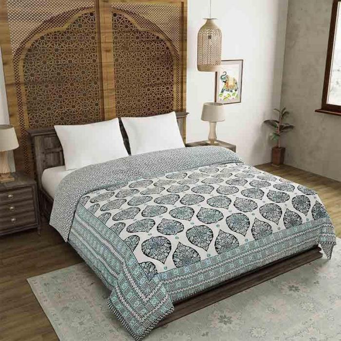 Betel Buttas Printed Razai  |   Dohars, Razai & Blankets Bedding Blue, Black, White