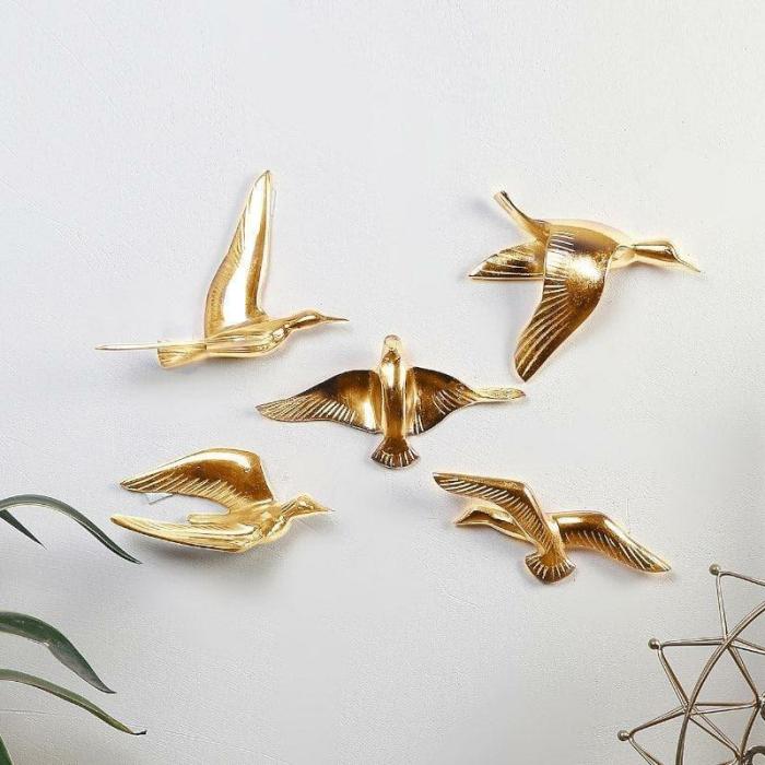 Bird Flight Fancy Wall Accent – Set Of Five  |   Wall Accents Wall Accents Gold