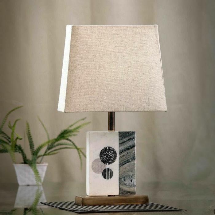 Blaze Table Lamp With Marble & Brass Base  |   Table Lamps Lamps & Lighting Beige, White