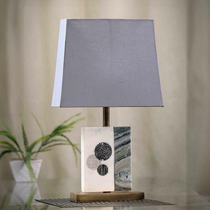 Blaze Table Lamp With Marble & Brass Base  |   Table Lamps Lamps & Lighting Grey, White