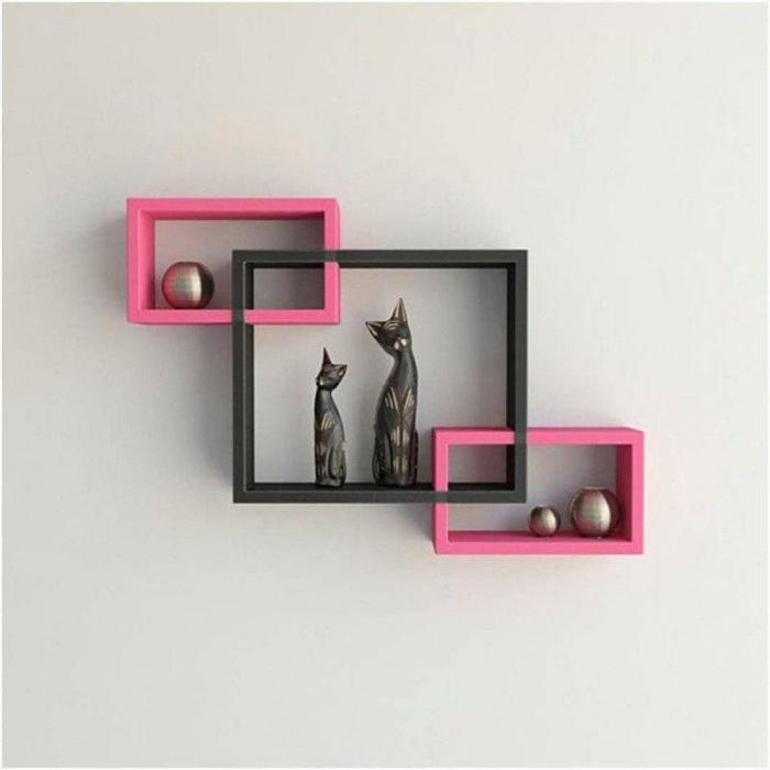 Block Ride Wall Shelf – Set Of Three  |   Wall Shelves Wall Decor Black, Pink