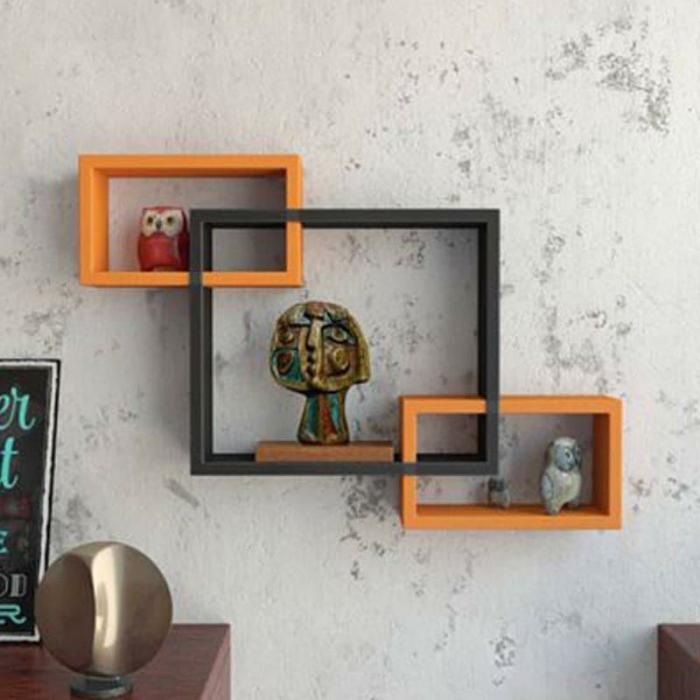 Block Ride Wall Shelf – Set Of Three  |   Wall Shelves Wall Decor Orange, Black