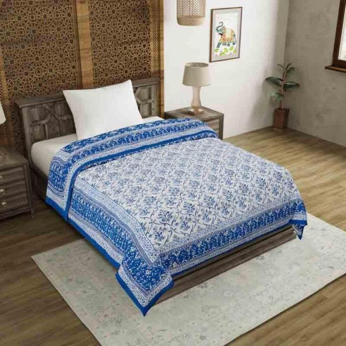 Bouquet Butta Printed Razai  |   Dohars, Razai & Blankets Bedding Blue, White