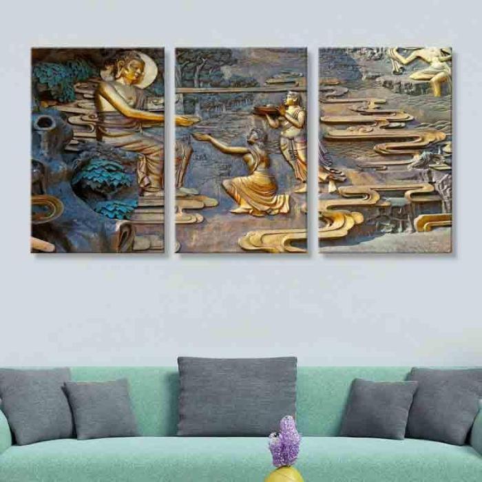 Buddha Blessings Wall Art – Set Of Three  |   Wall Art & Paintings Wall Art & Paintings Blue, Gold