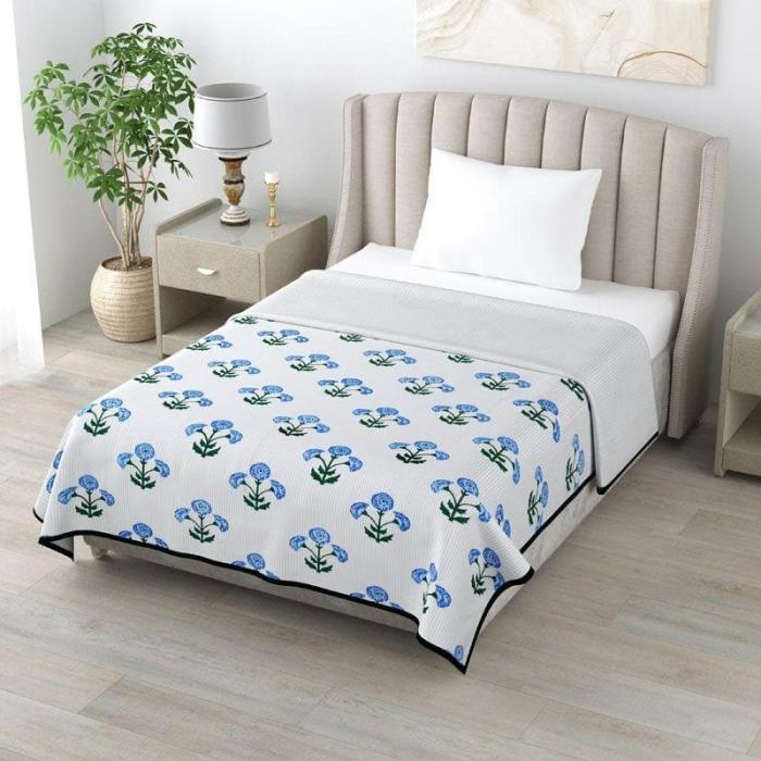 Buta Printed Dohar – Set Of Two  |   Dohars, Razai & Blankets Bedding Blue, White