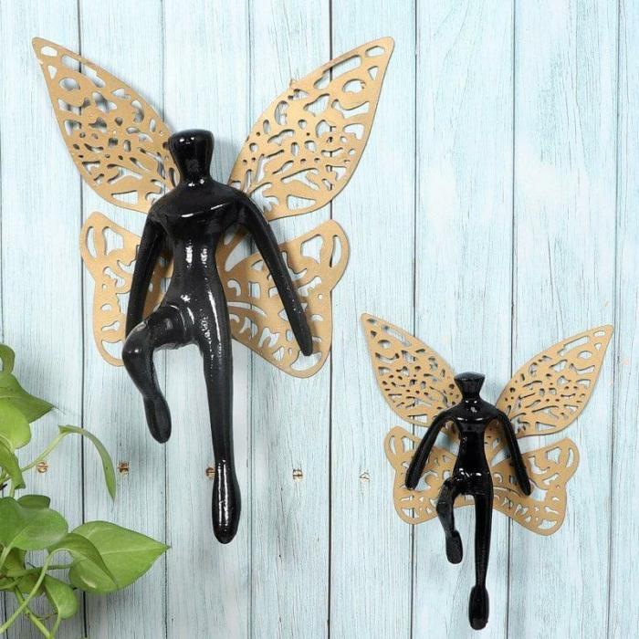 Butterfly Man Wall Accent – Set Of Two  |   Wall Accents Wall Accents Gold, Black