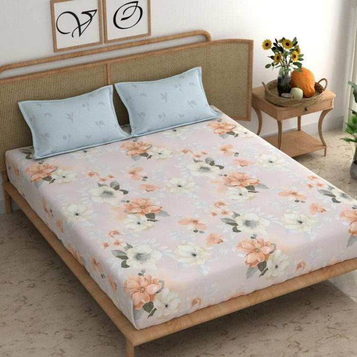 Caprina Floral Bedsheet  |   Floral Bedsheets Bedsheets Beige, Blue