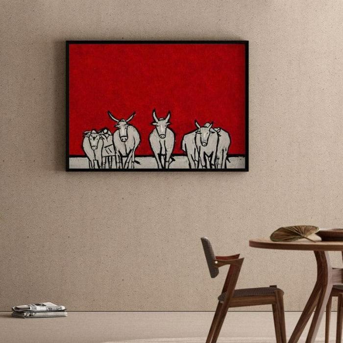 Cattle Herd Horizon Wall Painting  |   Wall Art & Paintings Wall Art & Paintings Red, White