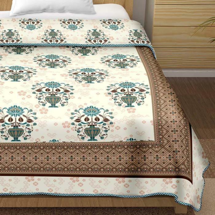 Charbagh Blooming Dohar  |   Dohars, Razai & Blankets Bedding Brown, White, Blue