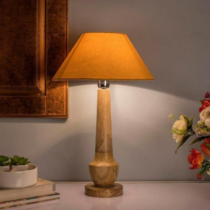 Classic Cubist Table Lamp With Conical Shade  |   Table Lamps Lamps & Lighting Brown, Beige