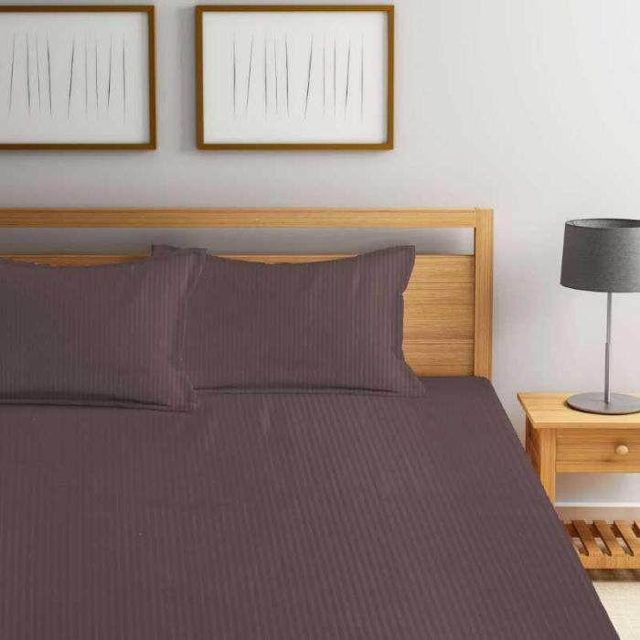 Cora Stripe Bedsheet  |   Solid Bedsheets Bedsheets Brown