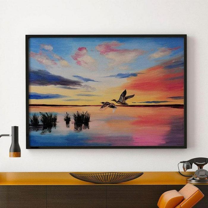 Cranes At Sunset Wall Painting  |   Wall Art & Paintings Wall Art & Paintings Multicolor