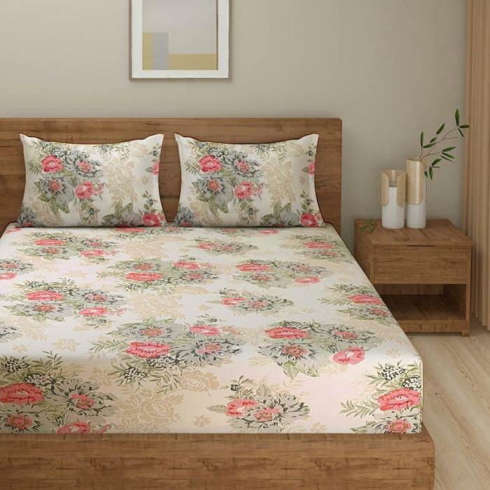 Cream Cast Bedsheet  |   Floral Bedsheets Bedsheets Beige