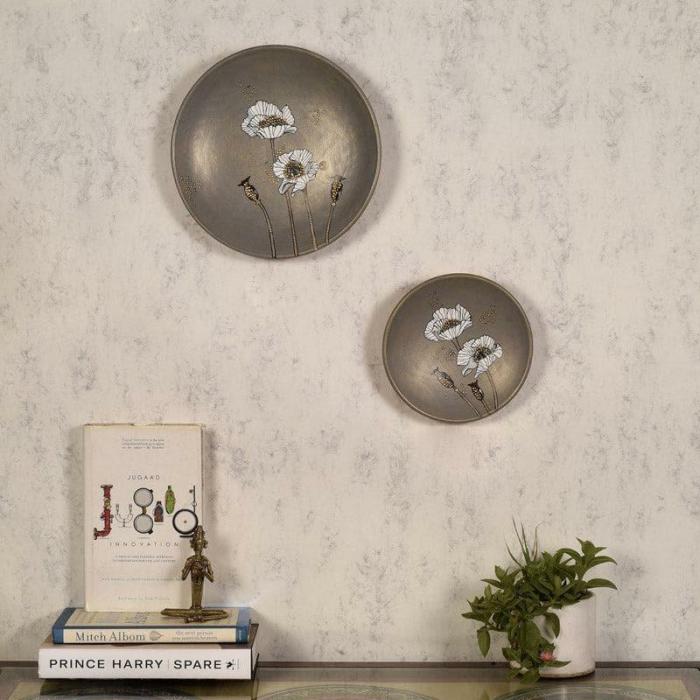 Daisy Dip Wall Plate – Set Of Two  |   Wall Plates Wall Decor Silver