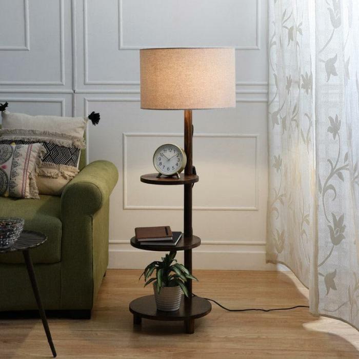 Davina Runa Floor Lamp With Shelf  |   Floor Lamps Floor Lamps Beige, Brown